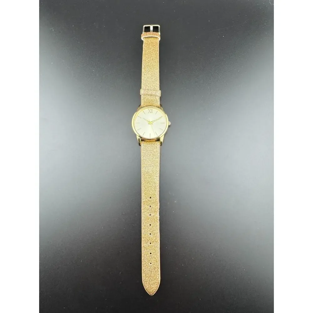FMD Ladies Gold-Tone Watch, Glitter Strap, Roman XII